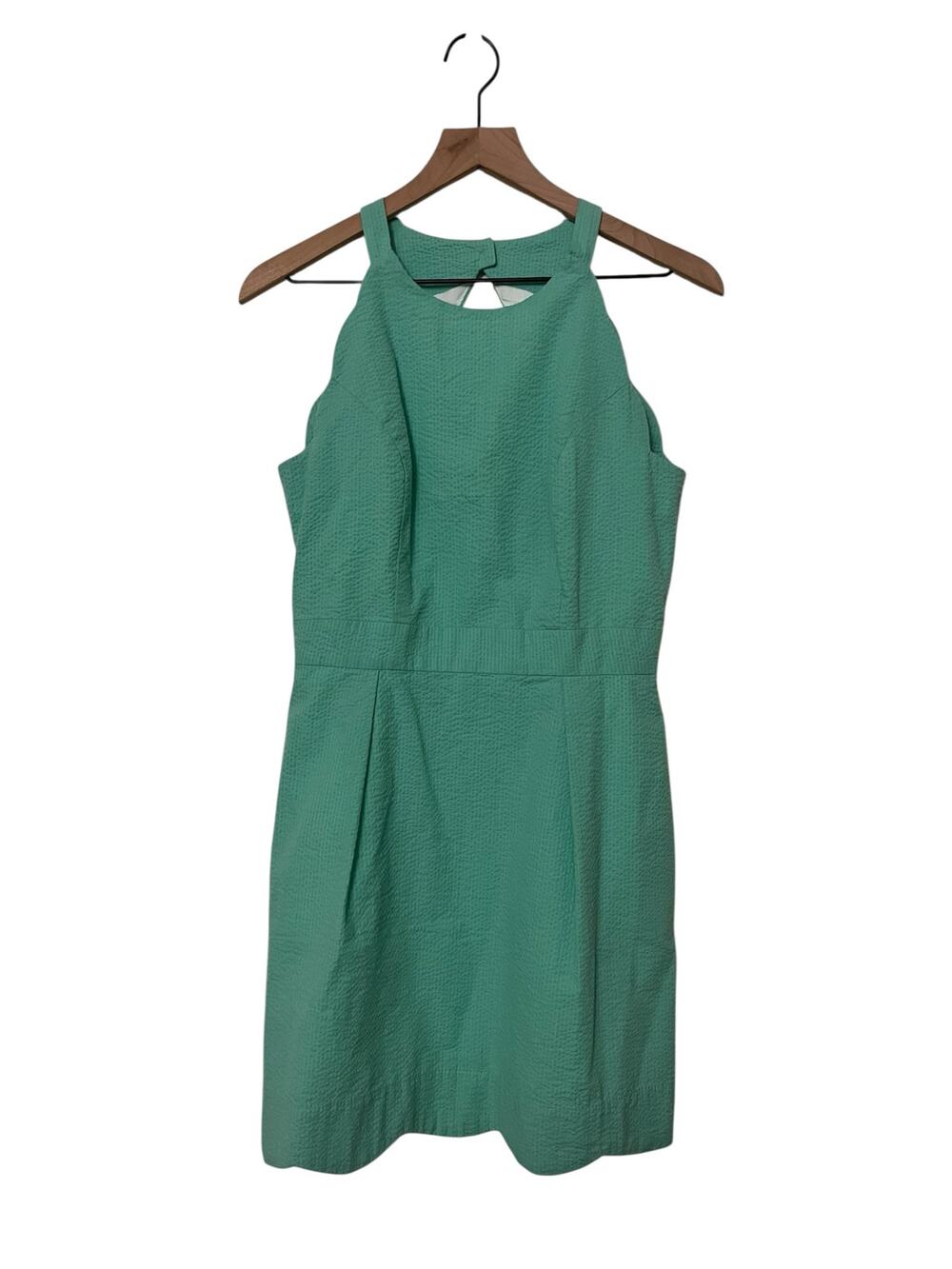 Lauren James Landry Green Solid Seersucker Dress Scalloped Hem Size Medium